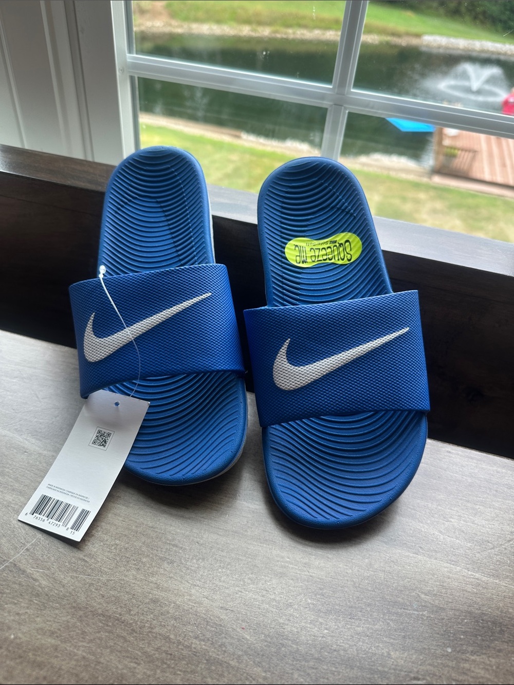Kids Nike Kawa Slides Hyper Cobalt and White - 6y